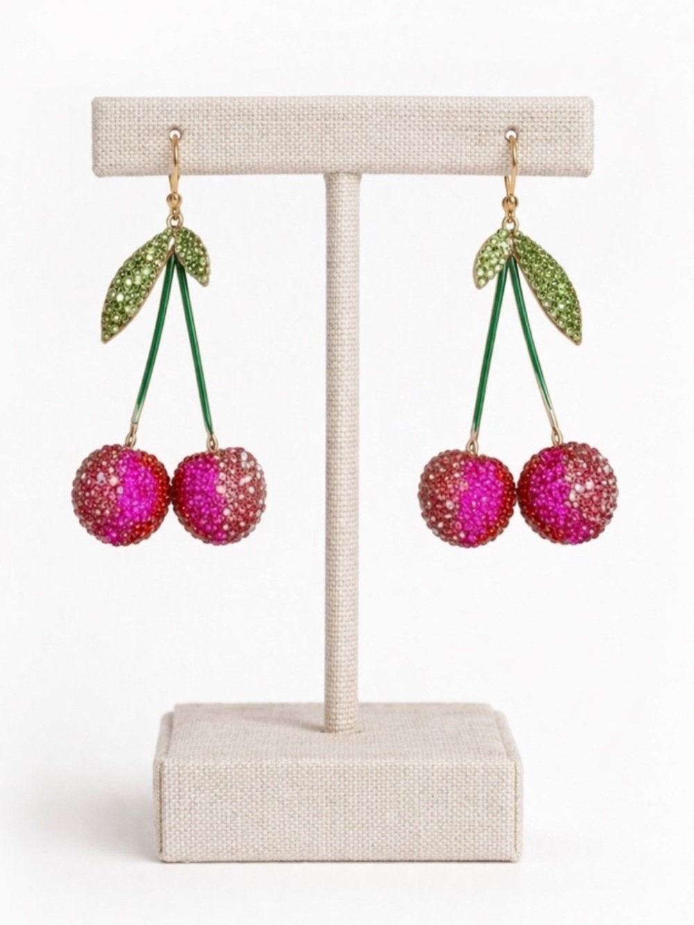 Piper K Rhinestone Glass Cherry Drop Dangle Earrings Bright Pink Green Gold
N - Picture 5 of 6